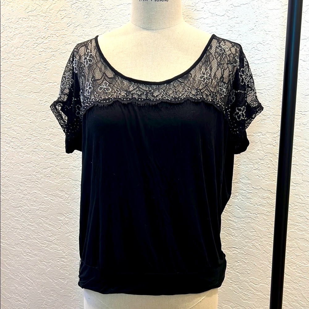 Daytrip cotton and lace black top sparkle beads fun and unique